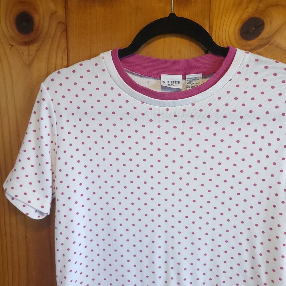 Vintage 90s y2k Whitefish Bay Medium Pink Polka Dot Cottagecore Shirt basic vtg
